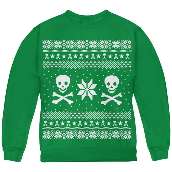 Skull & Crossbones Ugly Christmas Sweater Youth Sweatshirt Green YLG