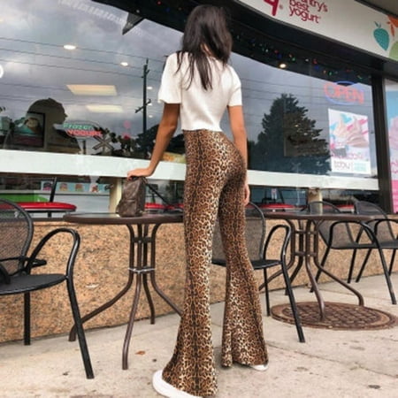 Womens High Waist Wide Leg Pants Leopard Print Casual Loose Trousers