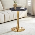 thumbnail image 2 of Miekor Round Dining Table, 23.6" Circle Tulip Table with Thickened Tabletop & Metal Pedestal, Mid Century Modern Bistro Table for Kitchen, Small Places, Living Room, Cafe (Faux Marble) No.8688, 2 of 8