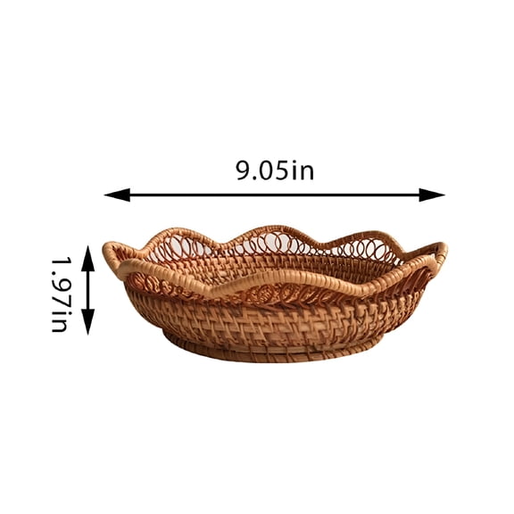 ACDANC Rattan Round Fruit Baskets,Wicker Storage Bowls,Natural Woven Serving Basket Bowls,Decorative Baskets for Kitchen Counter Organizing 9x9x2inch