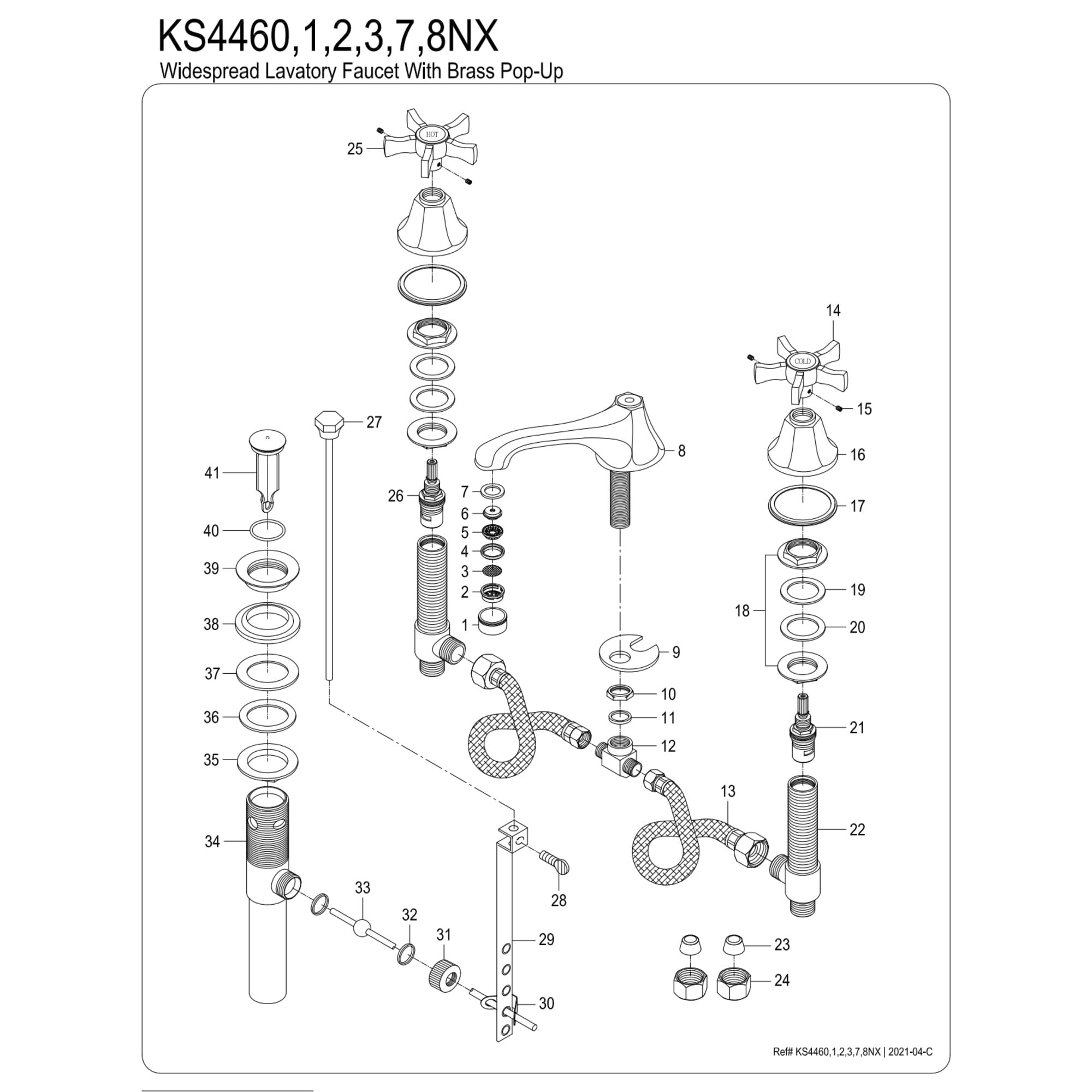 Kingston Brass KS4460NX Hamilton Widespread Bathroom Faucet with Brass Pop-Up, Matte Black