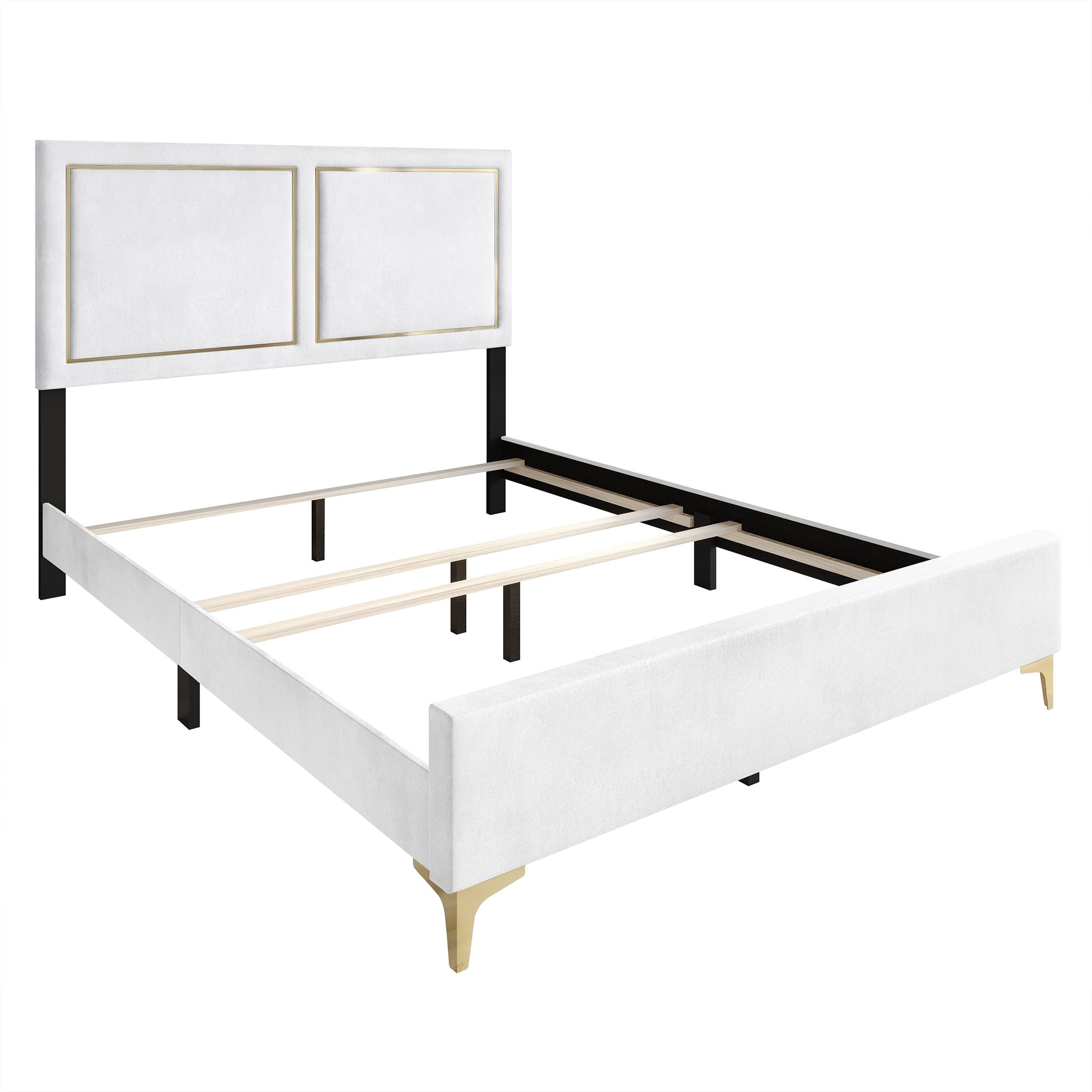 Castle Place Glam Velvet Upholstered Queen Bed, White