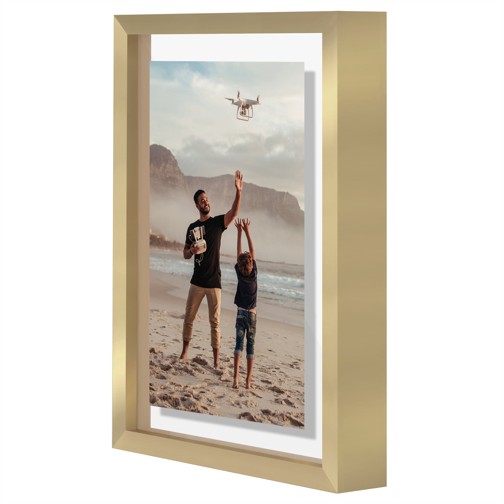Americanflat 5x7 Picture Frame with Shatter-Resistant Glass Aluminum Floating Display Photo Signature - Gold