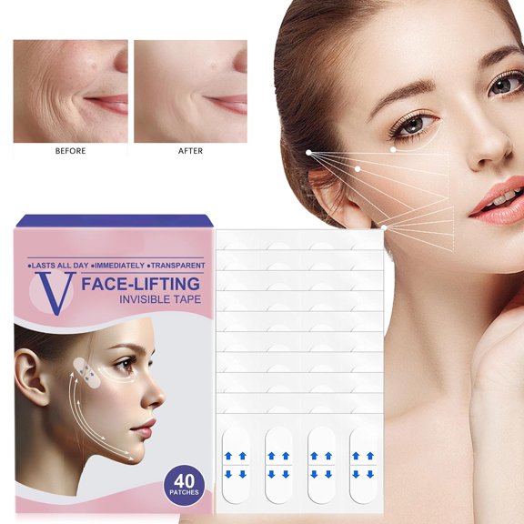 Luhaka Face Lift Tape - V-Face Lifting Invisible Adhesive Tape, V-Face Lift Tape with Neck Bands - Instant Face & Neck Lift (1 Box, 40pcs), Lifting Face Tape, Neck Tape