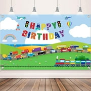 Transportation Birthday Party Supplies Traffic Backdrop Photography Background Transportation Happy Birthday Banner Decoration Cake Table Banner for Boys Car Train Plane Ship Photo Party