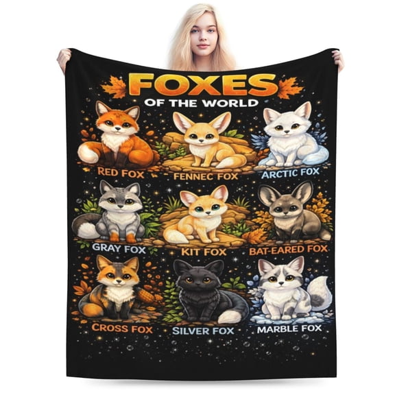 Fox Lover Blanket Gift Fox Species Pattern Throw Blanket Cozy Soft Home Decor Gift for Wildlife Animal Lovers Nature Fans Kids Adults 50x40