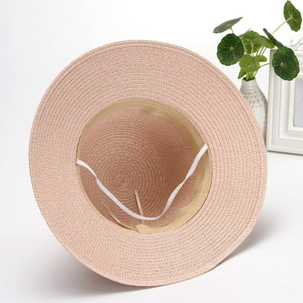 Nobrand Straw Hat Fashion Foldable Wide Brim Bow Beach Sun Hat Fisherman Hat For Women Pink