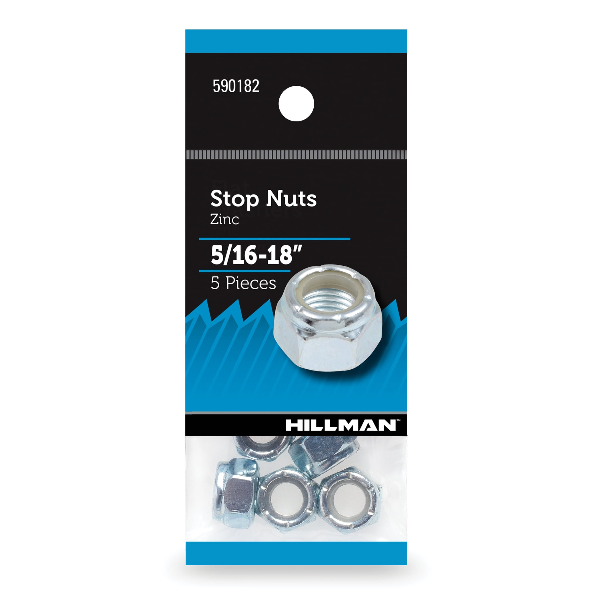(5 pack) Hillman Stop Nuts, 5/16-18", Steel, Zinc Finish, Silver, Interior, 5 pack