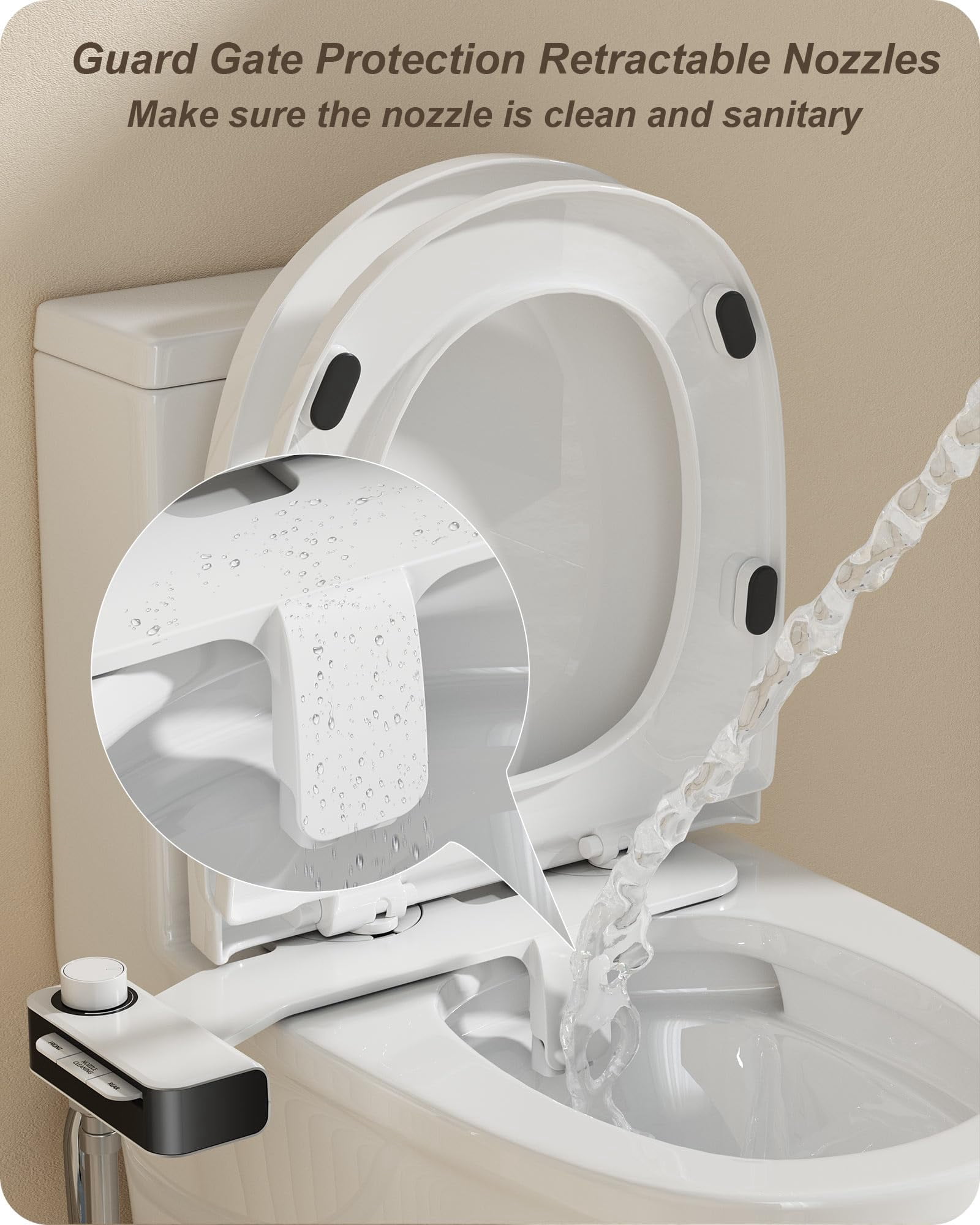 Ultra-slim Bidet Attachment For Toilet Dual Nozzles Feminine & Rear Wash Seat Non Electric Self Cleaning Adjustable Water  (kb001)