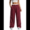 thumbnail image 2 of Pantalones Anchos y Holgados para Mujer, Estilo Palazzo Harén, Informales, A Rayas, con Cintura Elástica y Bolsillos Vino Tinto S, 2 of 7