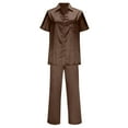 thumbnail image 5 of Ashirexll Pajamas for Women Set, Two Piece Sets for Women, Solid Color Ice Silk Satin Short Sleeve Top and Pant Home Set, 5 of 7