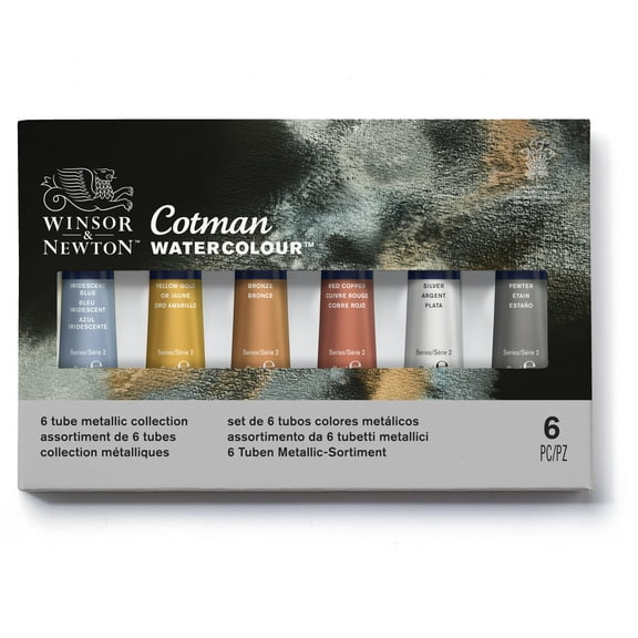 Winsor & Newton Cotman Watercolor Tube Set, 6-Color Metallic Collection Set