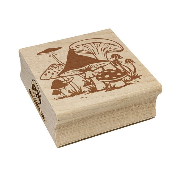 Whimsical Group of Mushrooms Fungus Fungi Square Rubber Stamp Stamping Scrapbooking Crafting - Small 1.25in