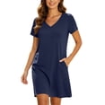 thumbnail image 2 of SAWOBUUN Womens Casual T-Shirt Dress Short Sleeve V Neck Loose Fit Mini Dress Summer Basic Tee Dress with Side Pockets, 2 of 8
