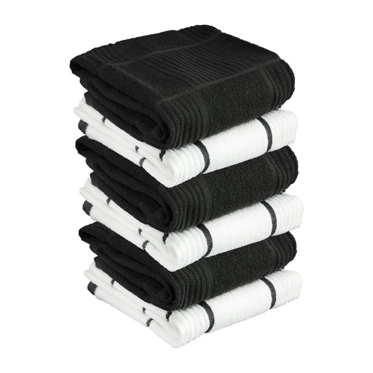 T-Fal Six Pack Solid and Check Parquet Kitchen Towels ,Breeze