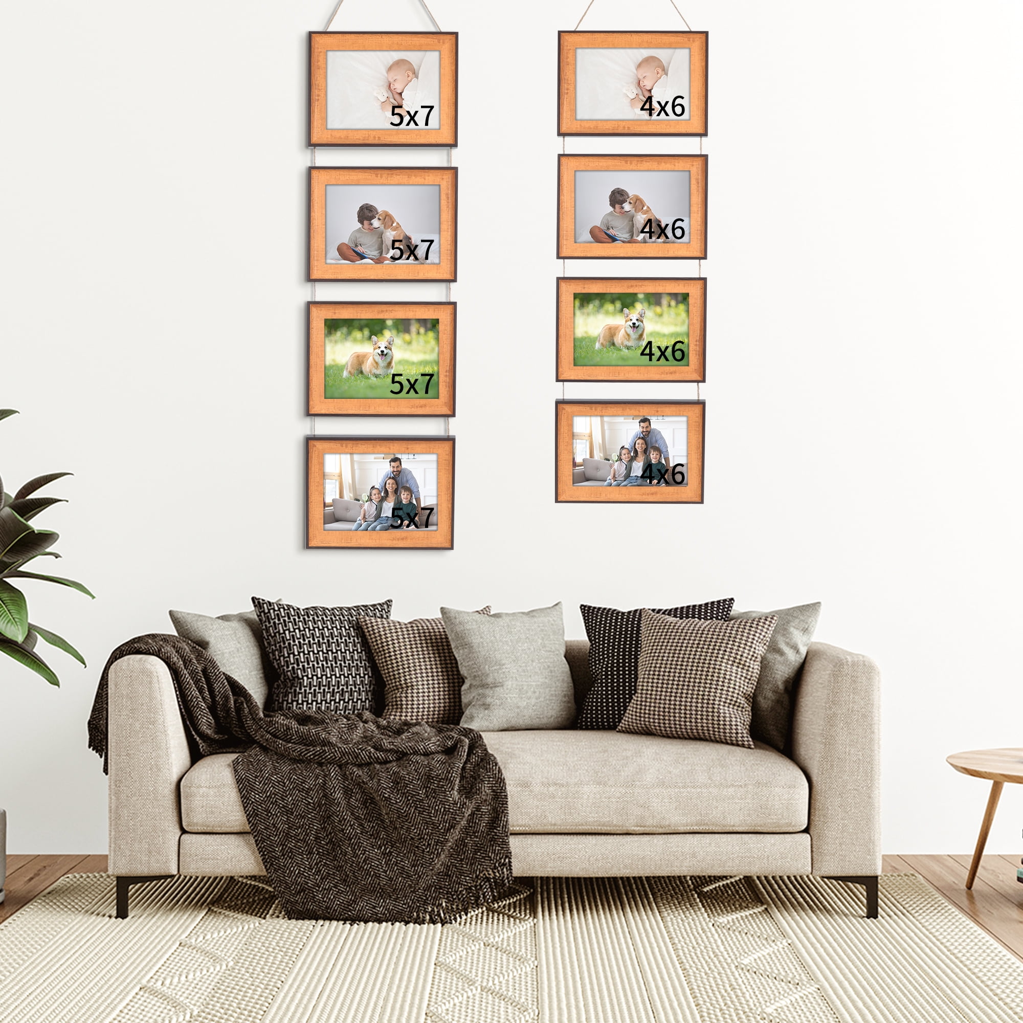 Unique Bargains Hanging Collage Photo Frames with Rope Brown Two Horizontal 5x7