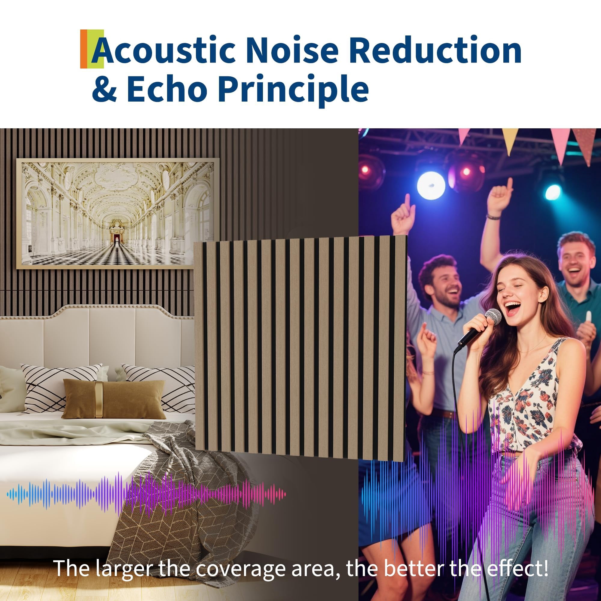 Accreate 3D Wooden Acoustic Wall Panels – Noise Reduction Soundproof Decorative Slat Tiles – Great for Home Theater, Office, Studio, Bedroom, Living Room