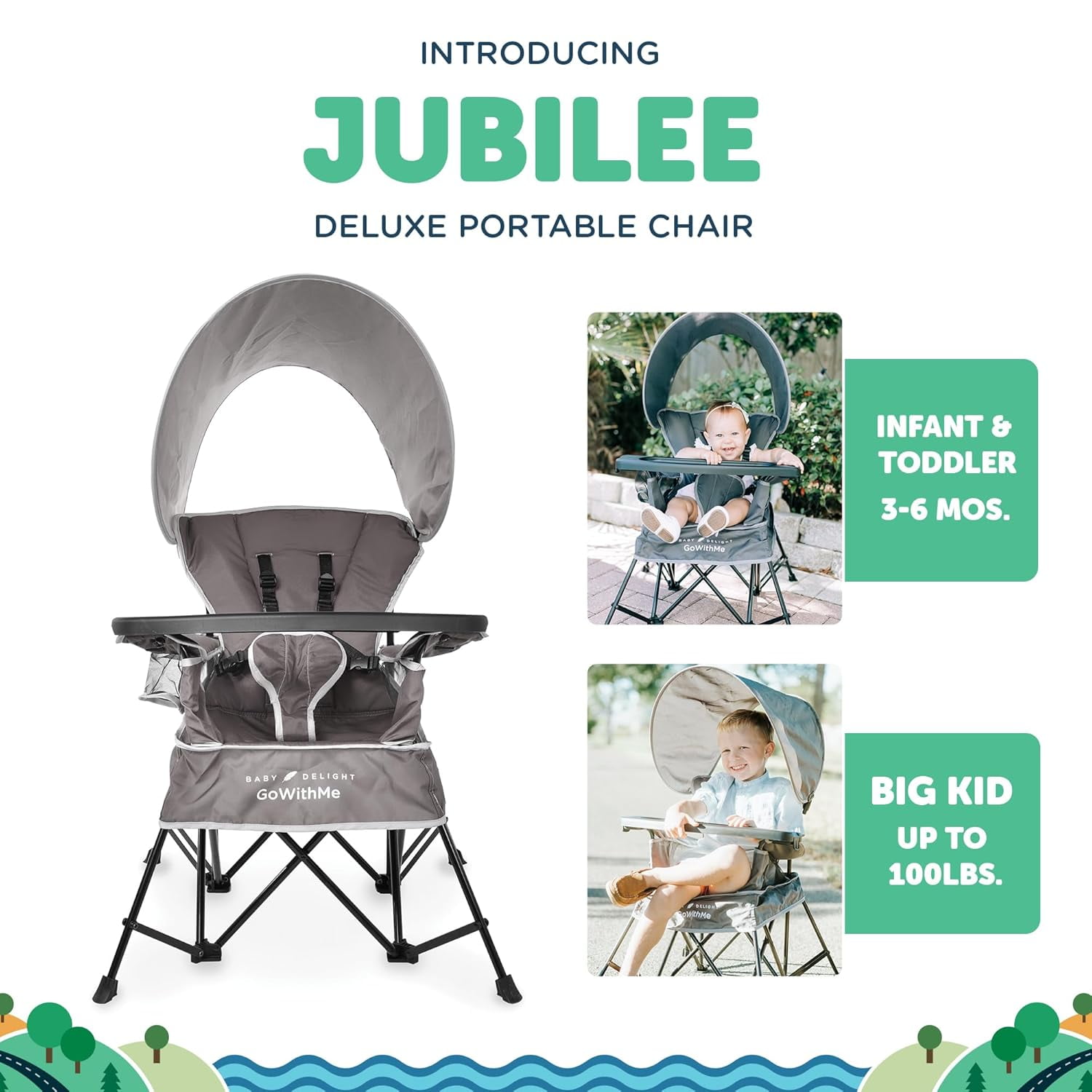 Go With Me Jubilee Deluxe Portable Infant Chair, Removable Canopy, Gray