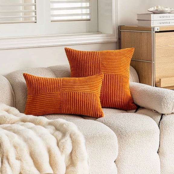 Mictong Orange Plush Spliced Striped Pillow, 1 Piece, 11.81 * 19.69 Inches, Modern Country Style Pillow, Decorative Pillow For Living Room Sofa And Bedroom Bed