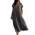 thumbnail image 2 of Gamivast Maxi Dresses for Women Short Sleeve Round Neck Long Dress A-Line Swing Dress Button Decor High Waist Pockets Casual Beach Summer Wear, 2 of 8