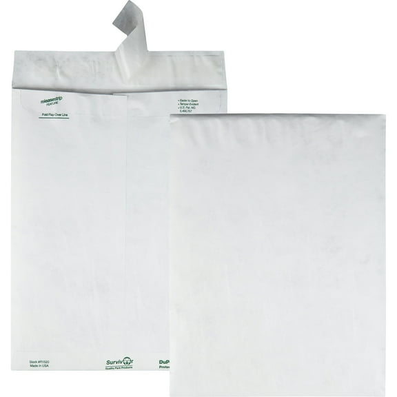 Quality Park Flap-Stik Open-end Envelopes Catalog - #12 1/2 - 9 1/2" Width x 12 1/2" Length - 14 lb - Peel & Seal - Tyvek - 100 / Box - White