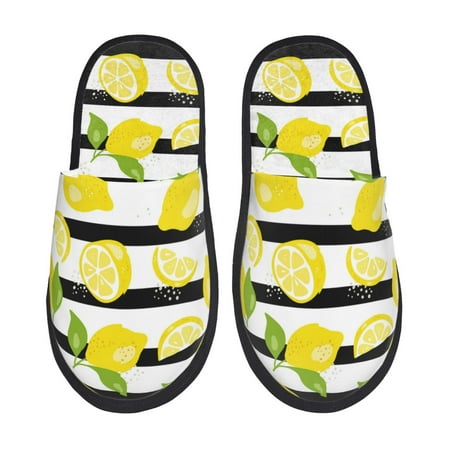 

House Slippers for Women and Men Lemon print stride Comfy Fuzzy Bedroom Slippers Furry Home Shoes for Indoor Outdoor