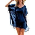 thumbnail image 3 of Ropa de playa para mujer Vestido de gasa con borlas Traje de baño Top a prueba de sol, Azul oscuro sidaley AP002175-08, 3 of 5