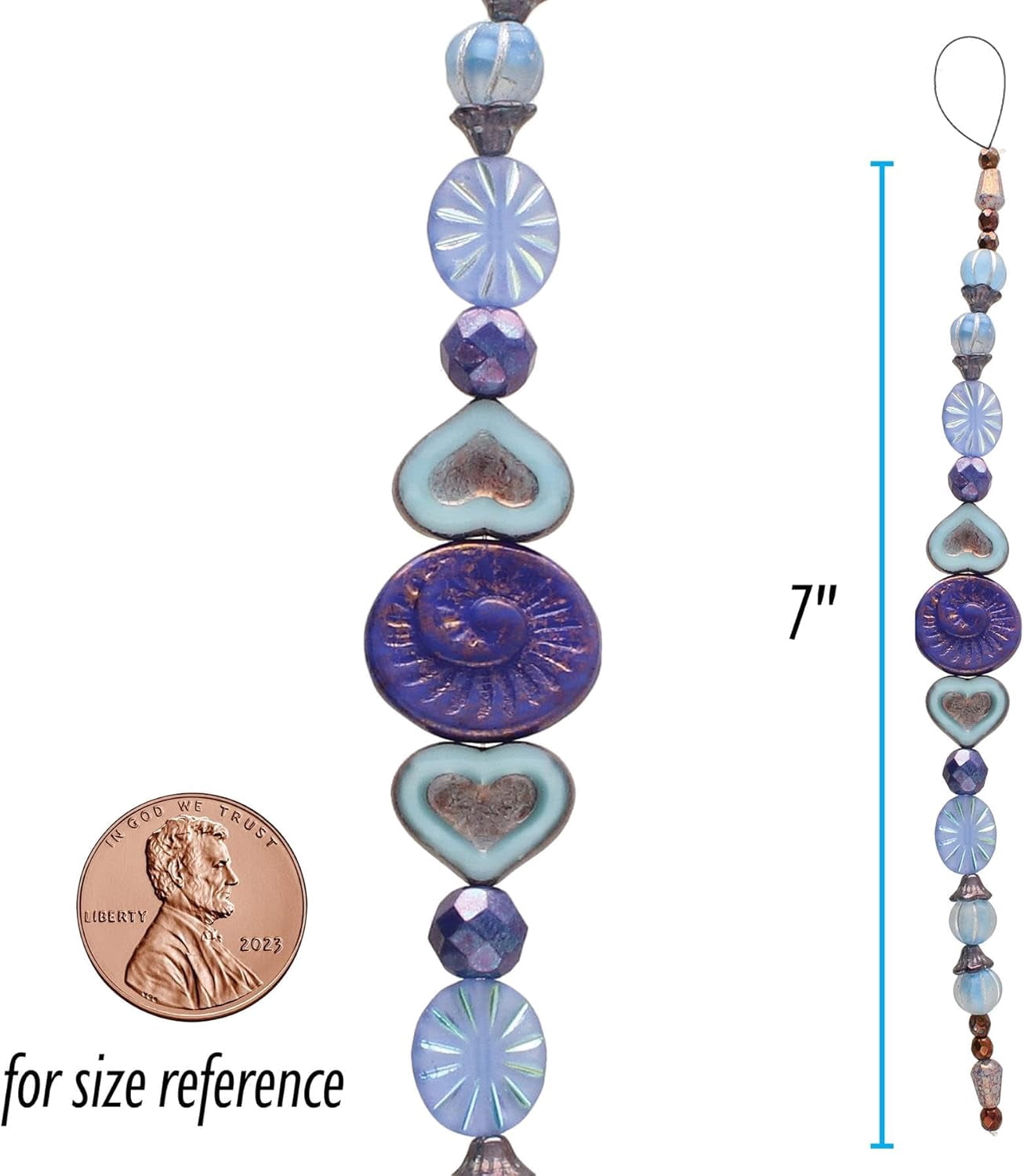 The Beadsmith Czech Glass Strands - High Quality, Pressed & Table Cut Beads – 6 x 7-Inch Strands, 23 Beads Per Strand – Blue Cold Heart Mix – For Jewelry Making, Decorations & DIY Crafts