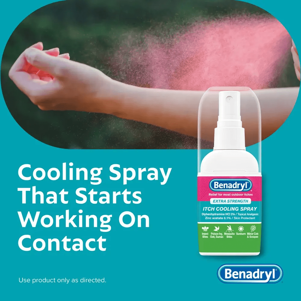 Benadryl Extra Strength Cooling Anti-Itch Spray 2 fl. Oz and Benadryl Extra Strength Itch Relief Stick 0.47 fl. oz, both