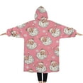 thumbnail image 2 of Oversized Wearable Blanket Hoodie,Pink Christmas Santa Pattern Sherpa Blanket Hoodie with Super Pockets,Super Warm Fuzzy Pullover for Women & Men, 2 of 6