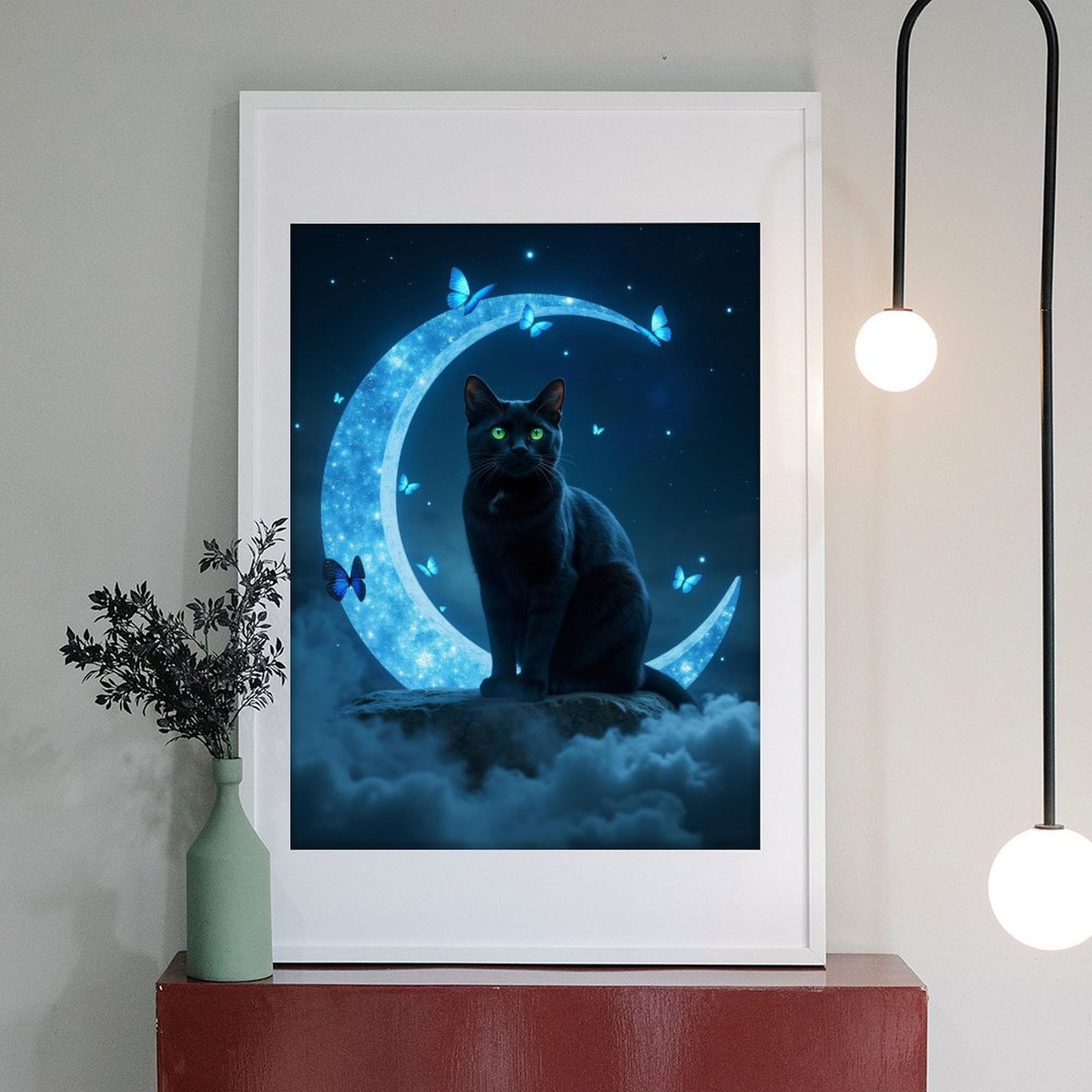 Diamond Art Kit for Adults, Midnight Cat Moon Butterflies Diamond Painting for Adults Beginners, 5D DIY Diamond Art Painting Kits, Colorful Diamond Painting Craft for Home Decor 12x16
