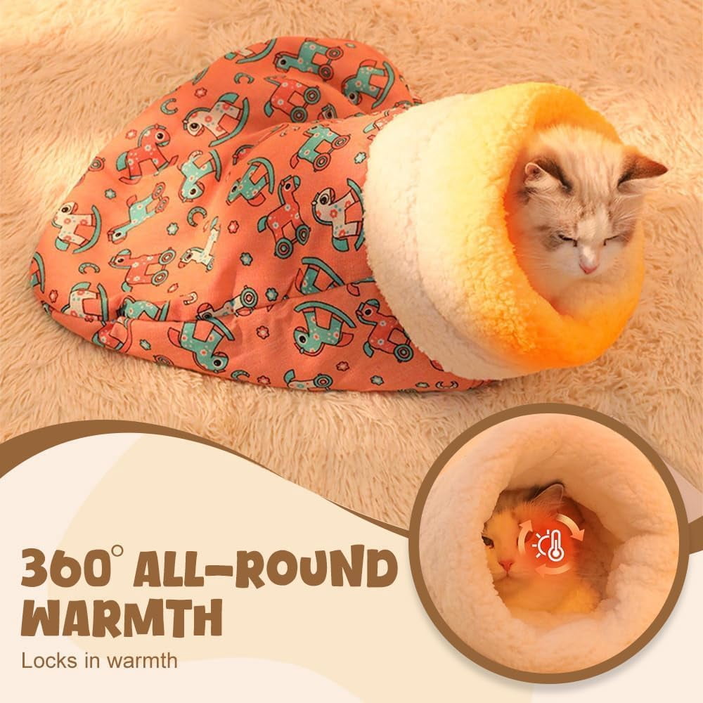 Winter Warming Cat Sleeping Bag,21.6x17.7x2 in Soft Plush Pet Nest Bed ...