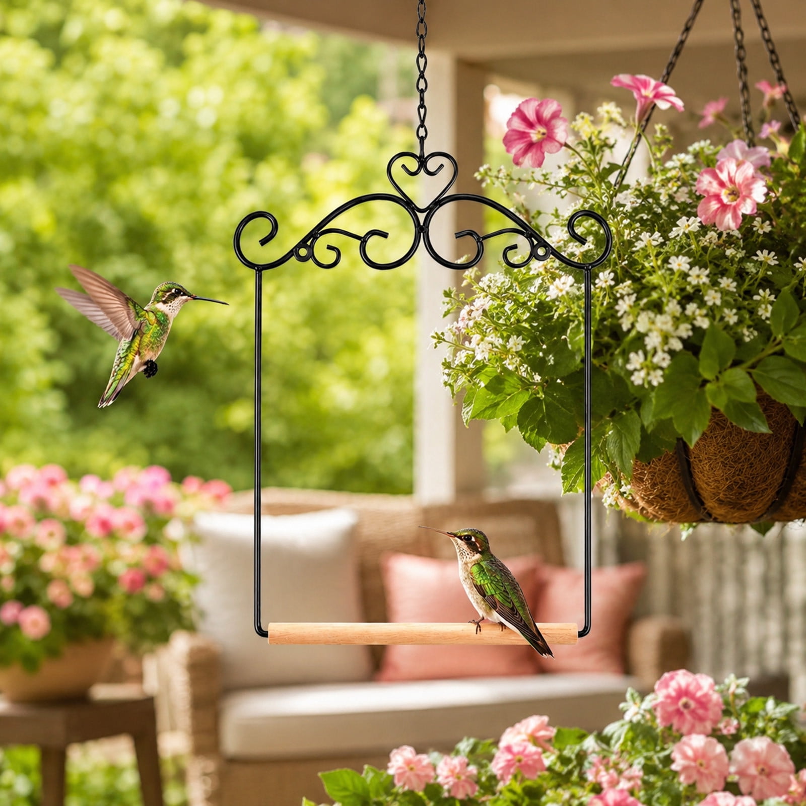 Hummingbird Rocking Perch and Swing, Outdoor Bird Resting Bar and Feeder Accessory, Backyard Garden Hanging Toy for Hummers
