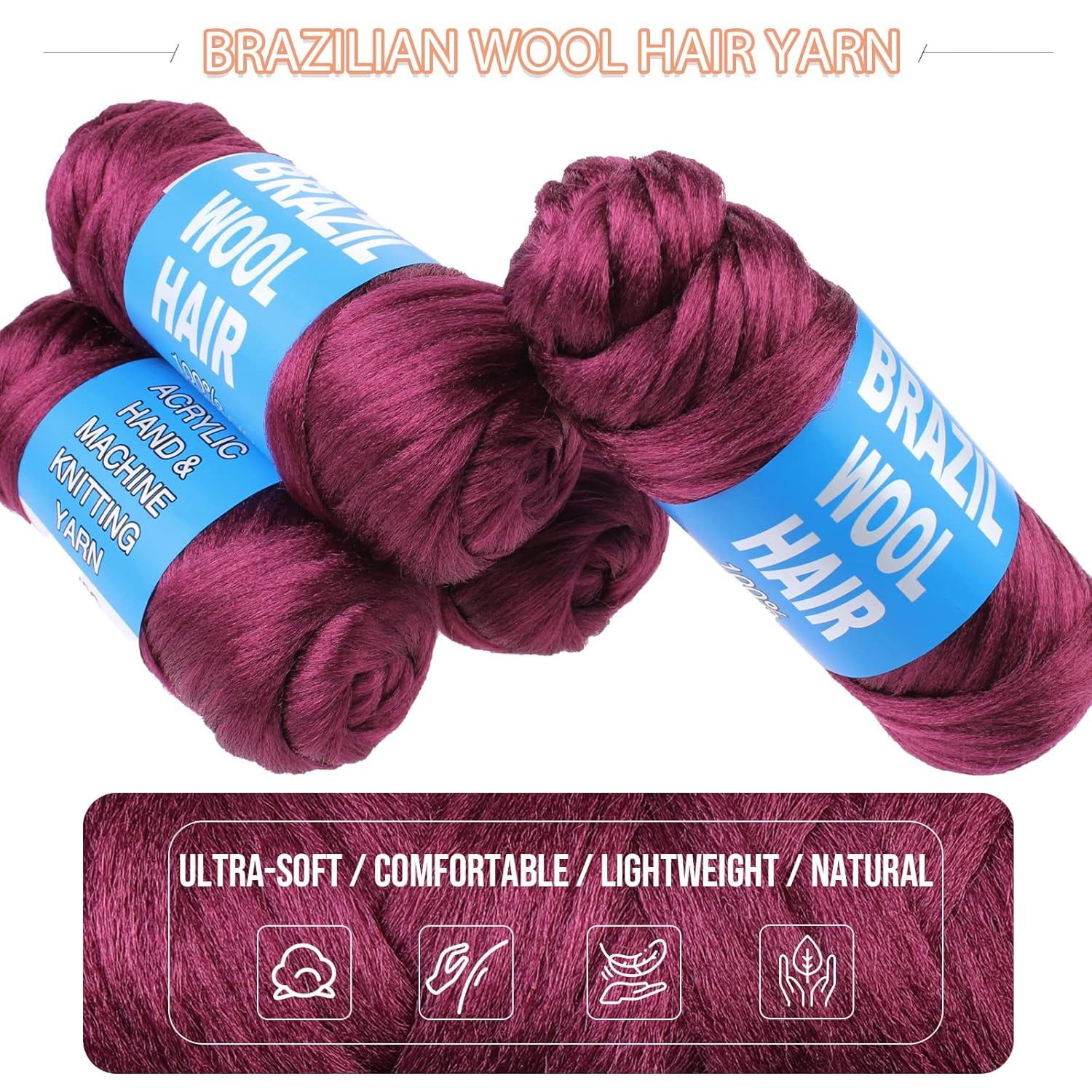 2/4/8 Rolls Brazilian Wool Hair for Braiding Acrylic Hand Knitting Wool Yarn for Soft Locs Crochet Hair Jumbo Braids Twist Braiding Hair Extensions