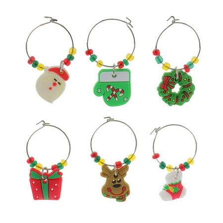 

BESTONZON 6 Pcs Christmas Themed PVC Glass Charms Wine Glass Goblet Charms Rings Wire Hoops Drink Markers Party Favors Supplies