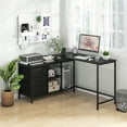 thumbnail image 2 of Costway L-shaped Computer Desk with Power Outlet, Fabric Drawers, Metal Mesh Shelves Black, 2 of 9