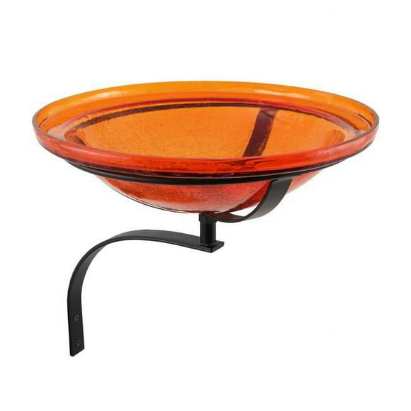 Achla Designs 12 Inch Wall Mount Glass Bowl and Birdbath, Mandarin Orange