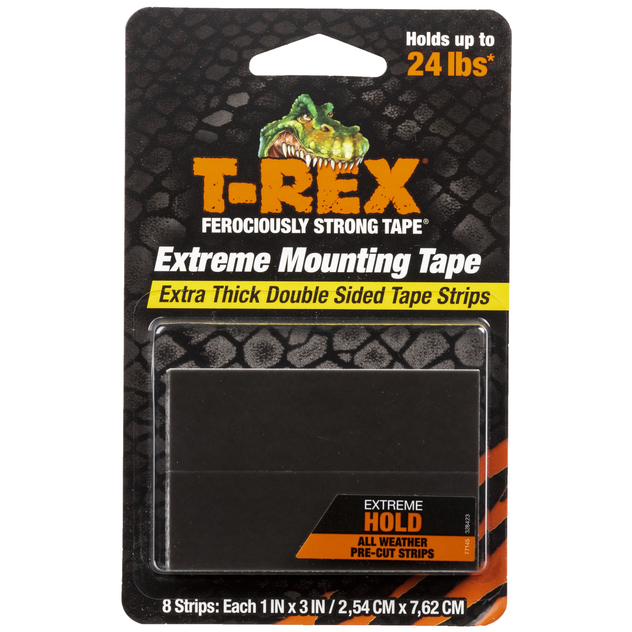 (3 pack) T-REX Extreme Hold Double-Sided Black Mounting Tape, 8 Strips: Each 1 in. x 3 in.