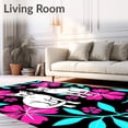 thumbnail image 2 of ODIKA 5'x7' Machine Washable Non-Slip Area Rug, Paired Puppy Embroidery Design with Tropical Hibiscus Arrangement High Traffic Rug, Black, 745171, 2 of 7