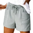 thumbnail image 2 of HKYNLAG Womens Shorts Summer Casual Elastic Waist Drawstring Shorts Striped Lightweight Lounge Short Pants with Pockets Gray L, 2 of 4