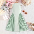 thumbnail image 4 of mgoYE Birthday Girl Dress Toddler Girls Stand Collar Sleeveless Dress Solid Patchwork Dresses Summer Casual Flowy Dress 2-7(Green,6-7 Years), 4 of 9
