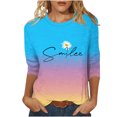 thumbnail image 3 of QATAINLAV Hauts à Manches 3/4 pour Femmes T-Shirts Graphiques en Coton Basiques Tendance Dégradé Imprimé Mignon Blouse Ample Décontractée Col Rond Chandail Printemps Économies Bleu Ciel G, 3 of 6