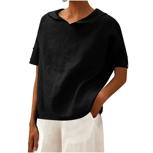 DcGZvy Going Out Tops for Women Button-Down Shirts for Women Short Sleeve Blouses for Women V Neck Work Shirts for Women Solid Color Tunic Tops Summer Basic Tees 2025 M