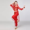 thumbnail image 5 of Kids Girls Red Belly Dance Costume Set - 5-Piece Outfit with Top Pants Accessories, 100% Polyester for 5-15 Years Dance Performance,Size 11-13 T, 5 of 7
