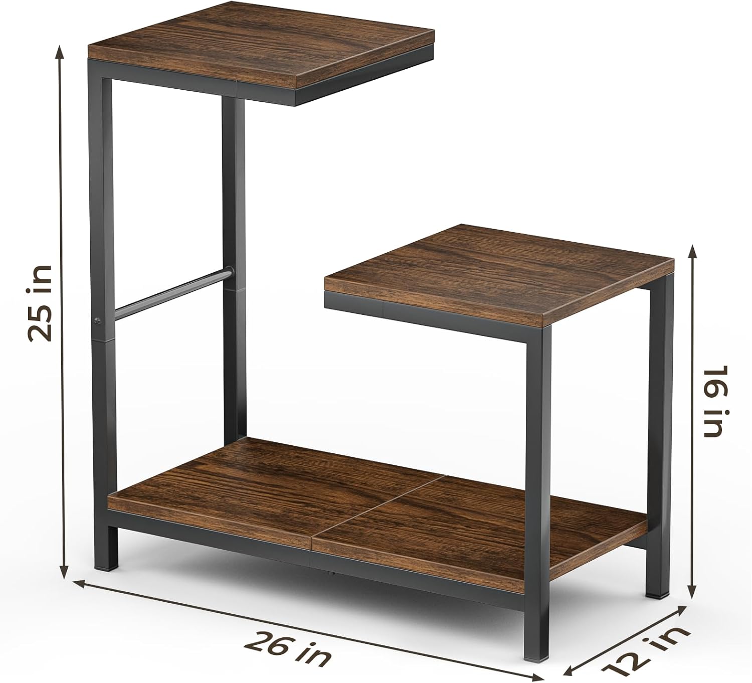 Corner Table G-Shaped End Table Small Side Table for Living Room, Bedside Table with Storage Shelf, Corner Tables for Small Spaces, Balcony, Couch, Bedroom, Rustic Brown