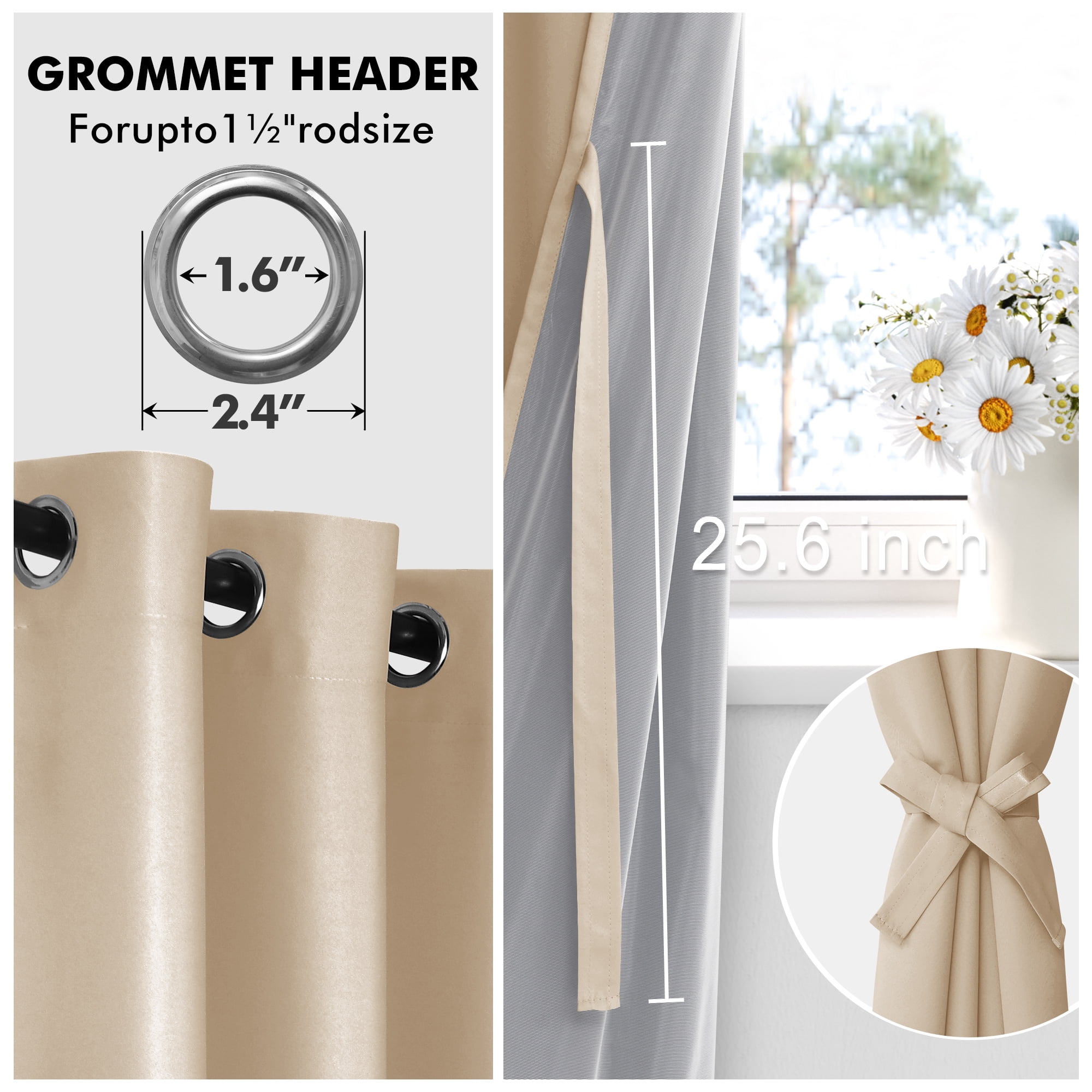 XWZO Total Blackout Curtains for Bedroom with Tiebacks, 100% Light Block Window Curtain Drape 2 Panels Set, Noise Reducing Privacy Curtain for Living Room, Biscotti Beige,38 x 84