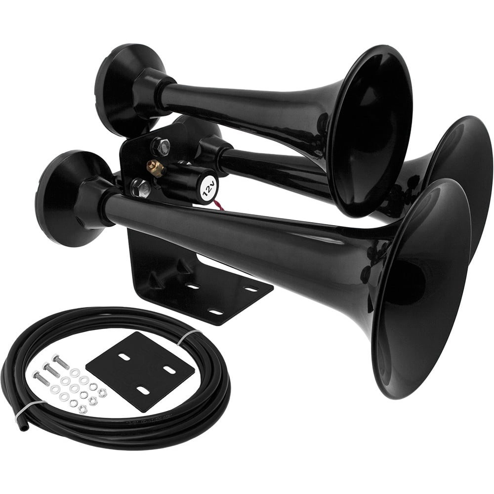 Vixen Horns Train Horn for Truck/Car. 3 Air Horn Black Heavy Duty ABS Trumpets. Super Loud dB