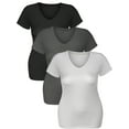 thumbnail image 4 of Essential Basic Women's Short Sleeve T Shirt V Neck Tee Value Set (3Pk, Black, Heather Charcoal, White, XXX-Large), 4 of 5