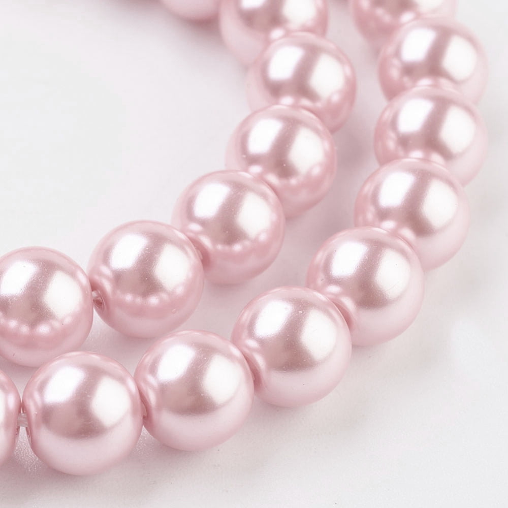 10strands Glass Pearl Beads Strands Grade A Round Dyed Cord Threaded Pearl Pink 8mm Hole: 1.2~1.5mm about 52pcs/strand 15.7 inch
