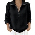 thumbnail image 3 of Women's Loose Fit Long Sleeve Zipper Knitted Solid Color Sweater Cardigan Comfy Soft Warm Tops Casual Daily Wear | CSEONE,Black S, 3 of 6
